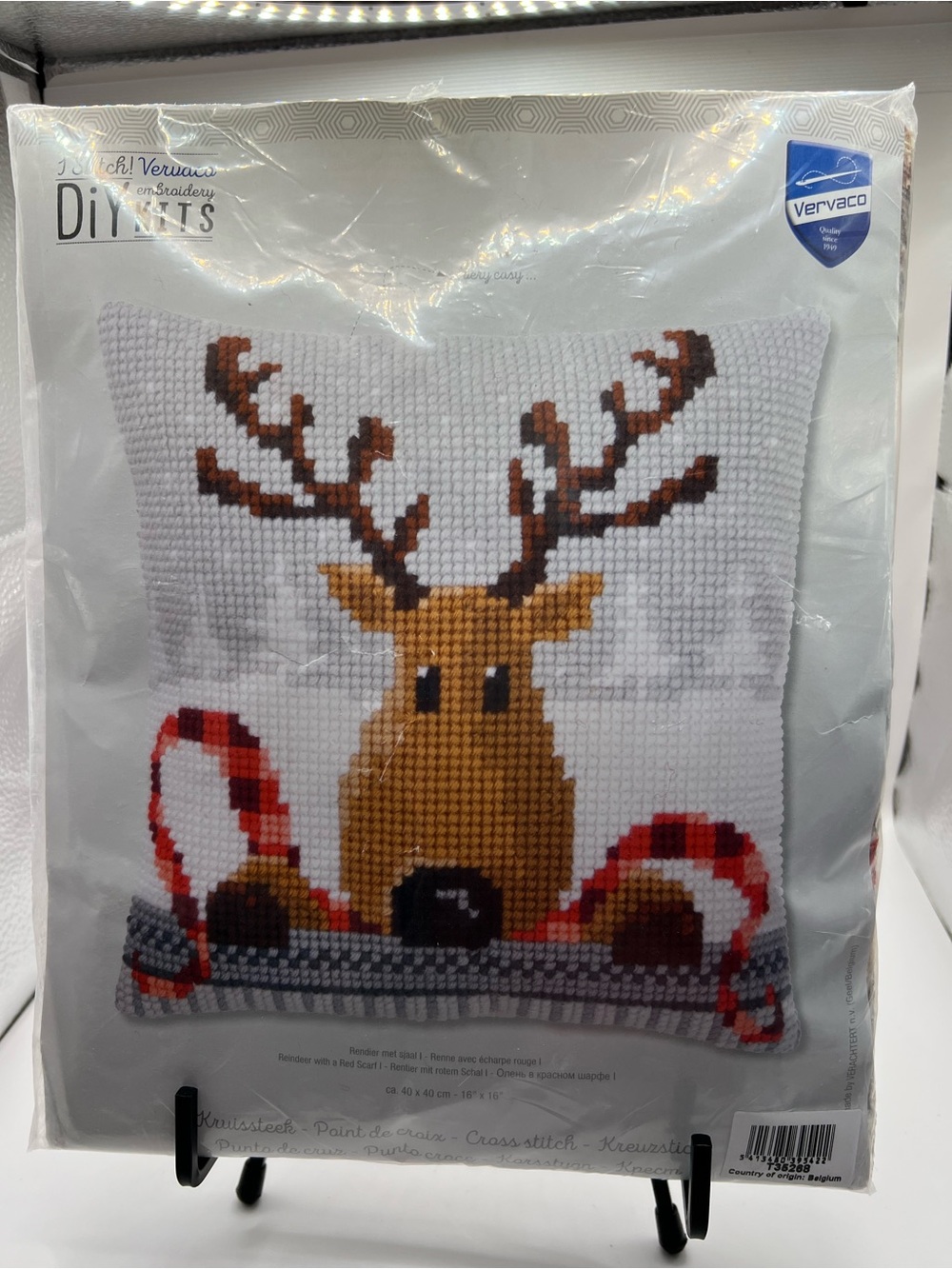 DIY Vervaco Reindeer Deer Christmas Cross Stitch Needlepoint 16" Pillow Top Kit